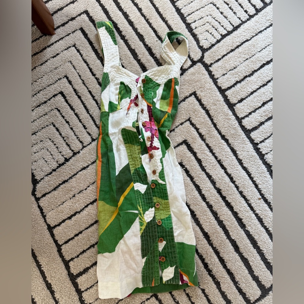 Farm Rio Floral Green and White Button-Down Dress